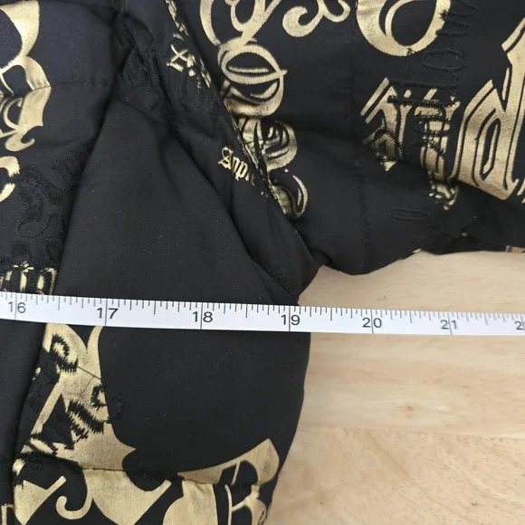 Apple Bottoms Jacket Womens Small Black Gold Puffer Bomber Logo Zip Down Feather - Picture 5 of 11